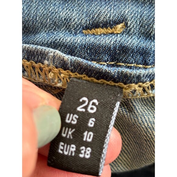 Vintage Style J Denim A Line Midi Skirt Button Fly Back Flap Pockets Frayed Hem - Picture 6 of 16